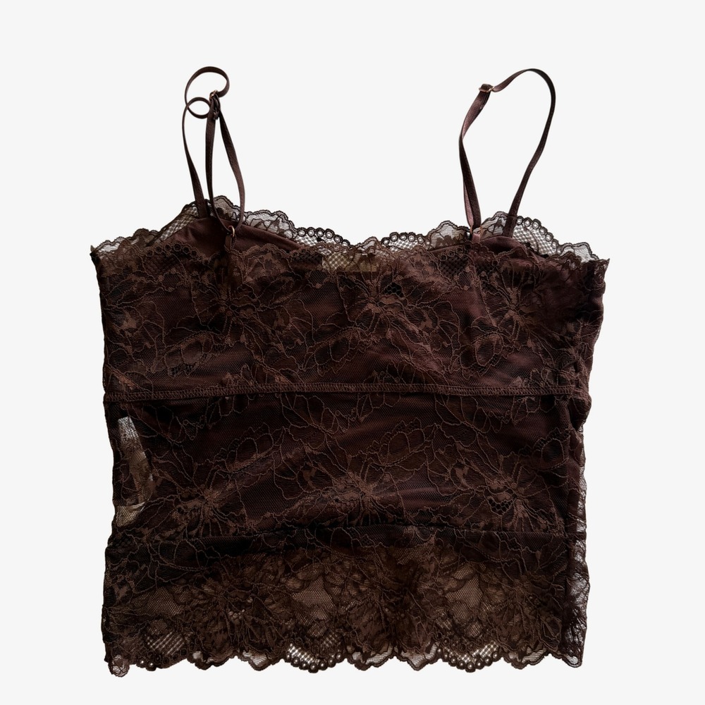 Free People‎ Womens Floral Lace Camisole Top Size S Brown Fairy Y2K  Grunge - Picture 2 of 9